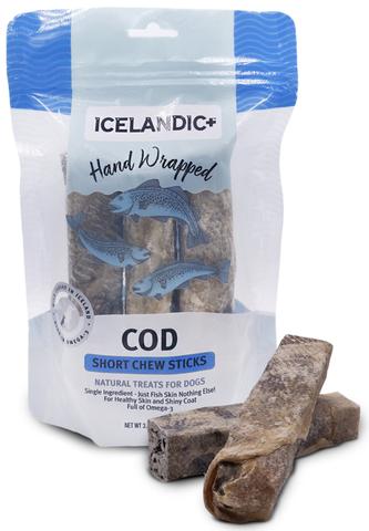 Icelandic+ Hand Wrapped Cod Skin Short Chew Stick Dog Treats (3.4 Oz.)