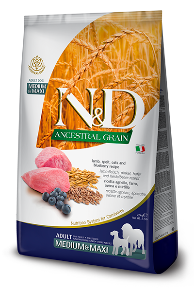 Farmina N&D Ancestral Grain Canine Lamb & Blueberry Adult Medium & Maxi Dry Dog Food (5.5 LB)