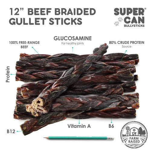 12 Braided Beef Gullet Sticks