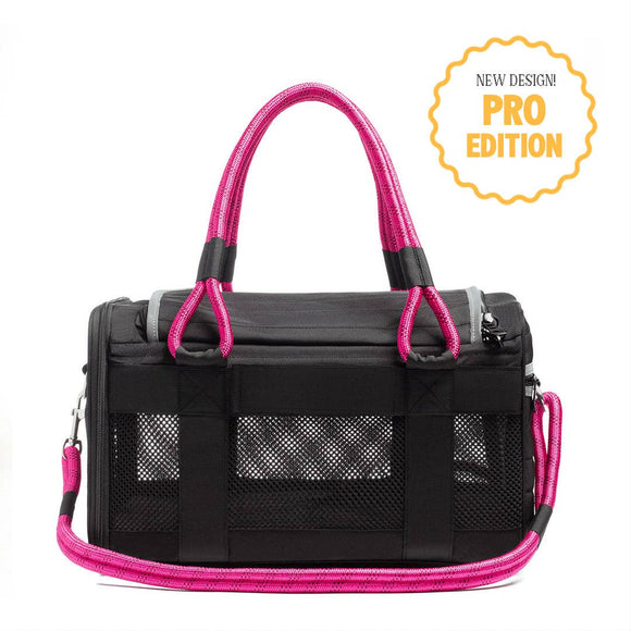 OUT-OF-OFFICE PET CARRIER PRO EDITION: BLACK / MAGENTA / LARGE - UP TO 25LBS