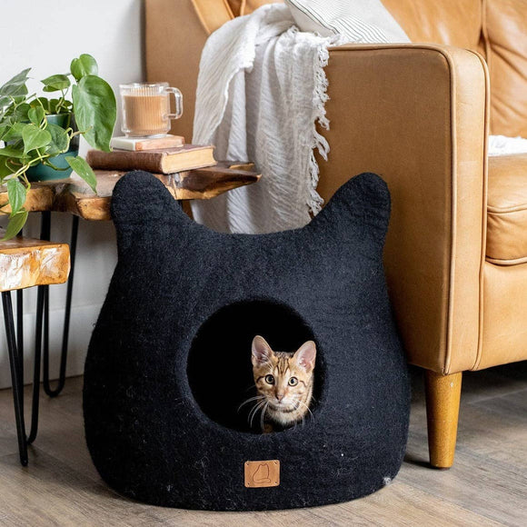 Whimsical Cat Ear Cave Bed - Night Black: Regular