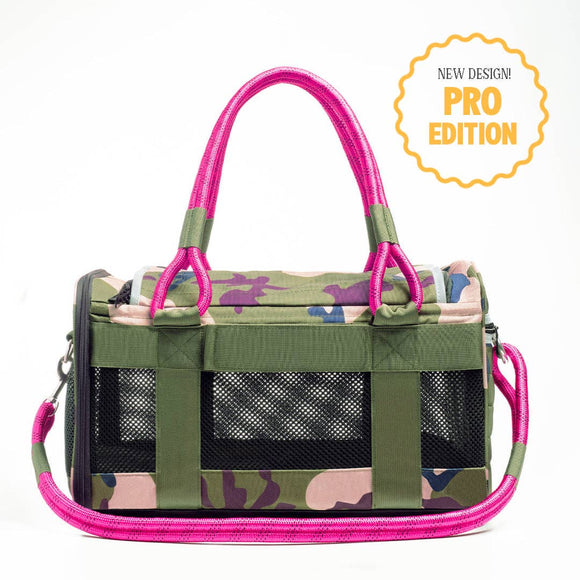 OUT-OF-OFFICE PET CARRIER PRO EDITION: CAMO / MAGENTA / LARGE - UP TO 25LBS