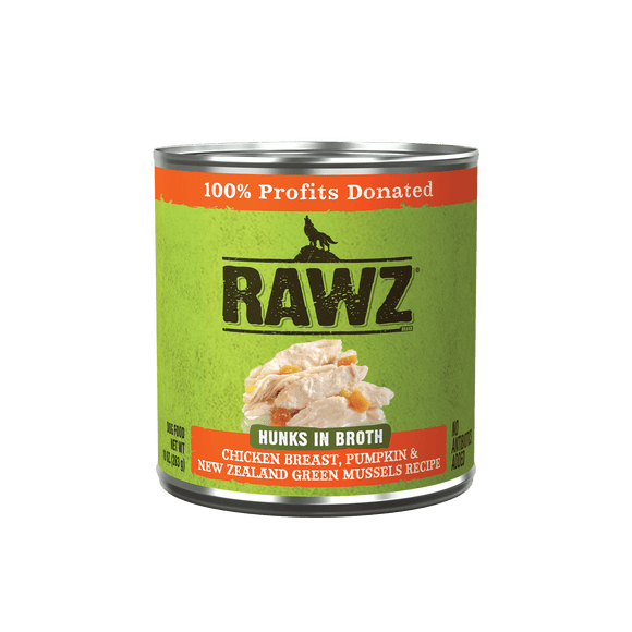 Rawz Hunks In Broth Chicken Breast, Pumpkin & New Zealand Green Mussels Dog Food Recipe (10 oz. Can)