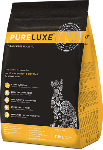 PureLUXE Grain Free Holistic Elite Nutrition For Indoor Cats Salmon & Split Peas Cat Food