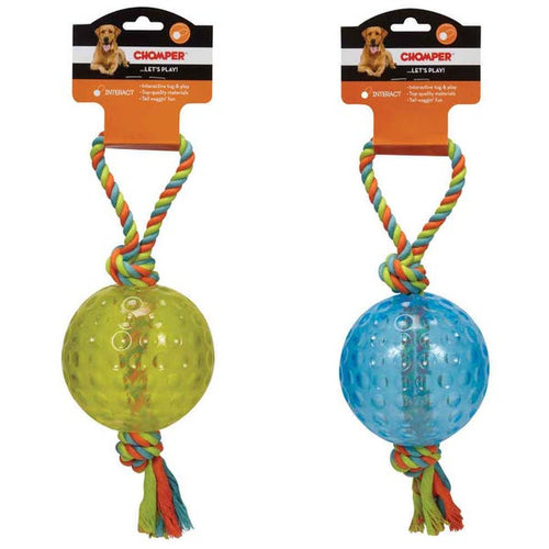 PetEdge Chomper 5 TPR Ball with Rope Tugs Dog Toy