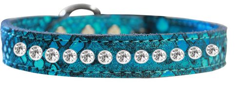 Mirage Pet Products One Row Clear Jeweled Dragon Skin Genuine Leather Dog Collar