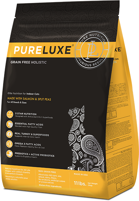 PureLUXE Grain Free Holistic Elite Nutrition For Indoor Cats Salmon & Split Peas Cat Food